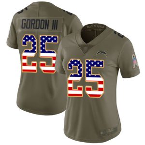 Excellent Chargers #25 Melvin Gordon III Olive/USA Flag Women's Stitched NFL Limited 2017 Salute to Service Jersey