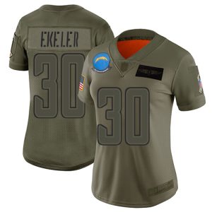 Stunning Chargers #30 Austin Ekeler Camo Women's Stitched NFL Limited 2019 Salute to Service Jersey